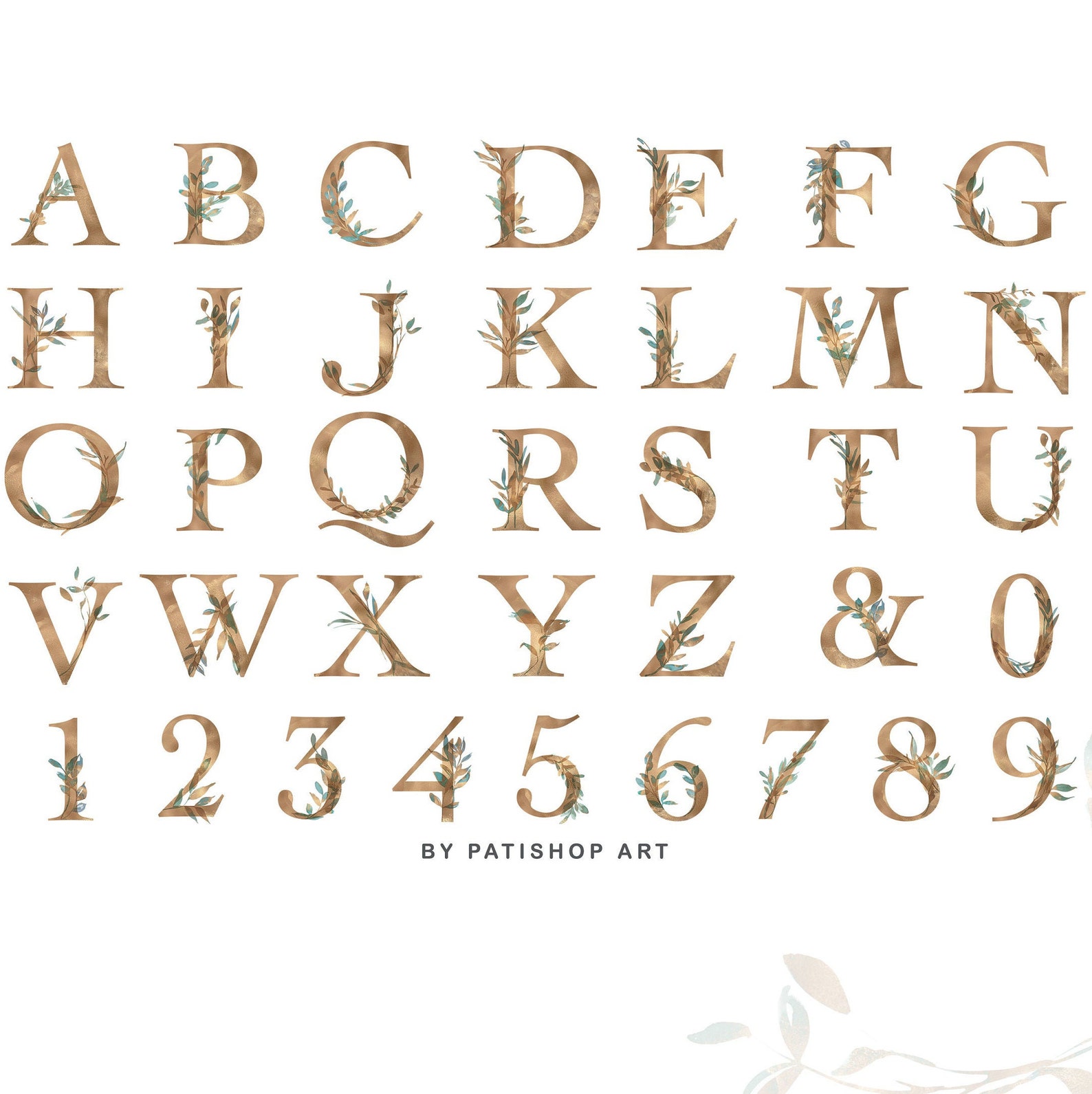 Gold Leaf Alphabet Embellished Letters Monogram Watercolor Etsy