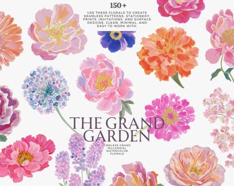 watercolor floral clipart bundle, grand millennial flowers, hand painted garden blooms, pastel wedding florals, botanical png  set