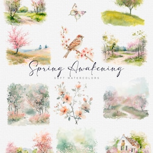 Aquarell Frühling Clipart Frühling Landschaften Frühlingskunst Frühlingsfeld Frühling Tier Aquarell Vogel Frühling Land Clipart png Bild 3