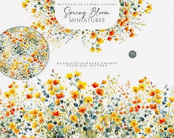 watercolor spring floral clipart - watercolor floral bouquet clipart - watercolor wildflower clipart - premade clipart - meadow flowers png