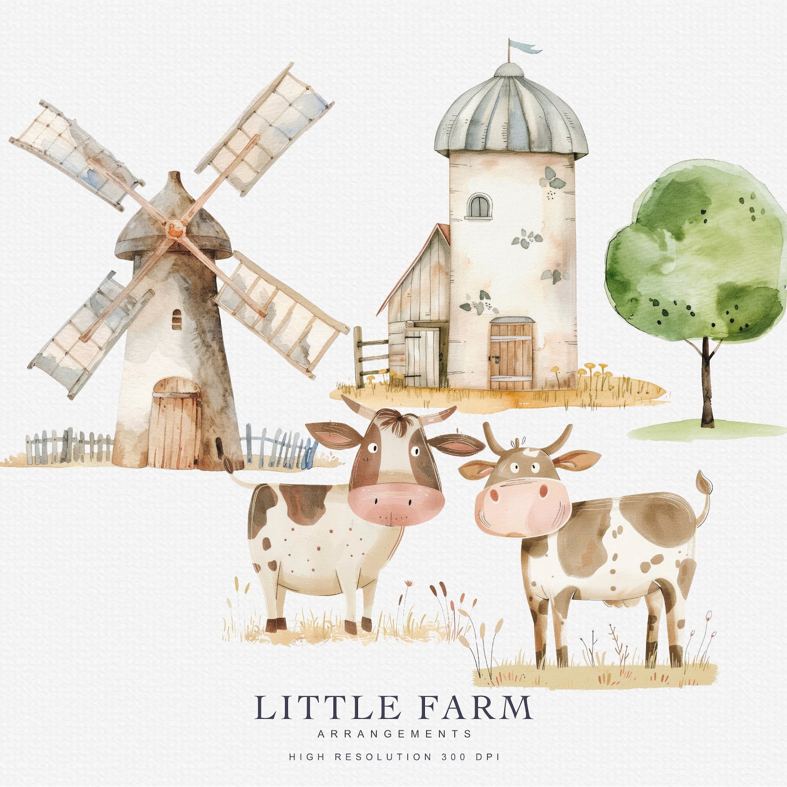 Huge Watercolor Farm Animal Clipart Bundle, Nursery Animals Set With ...