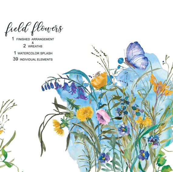 Watercolor Field Flowers Clipart Floral Composition and | Etsy