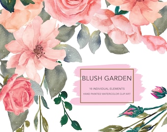 blush garden - flower clipart - watercolor wild rose clipart - wedding clipart - pink flowers clipart - pink peony - wild rose - home decor