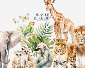 aquarel jungle wildlife clipart - aquarel clipart - jungle clipart - stickers clipart - scrapbooking clipart - jungle dieren clipart