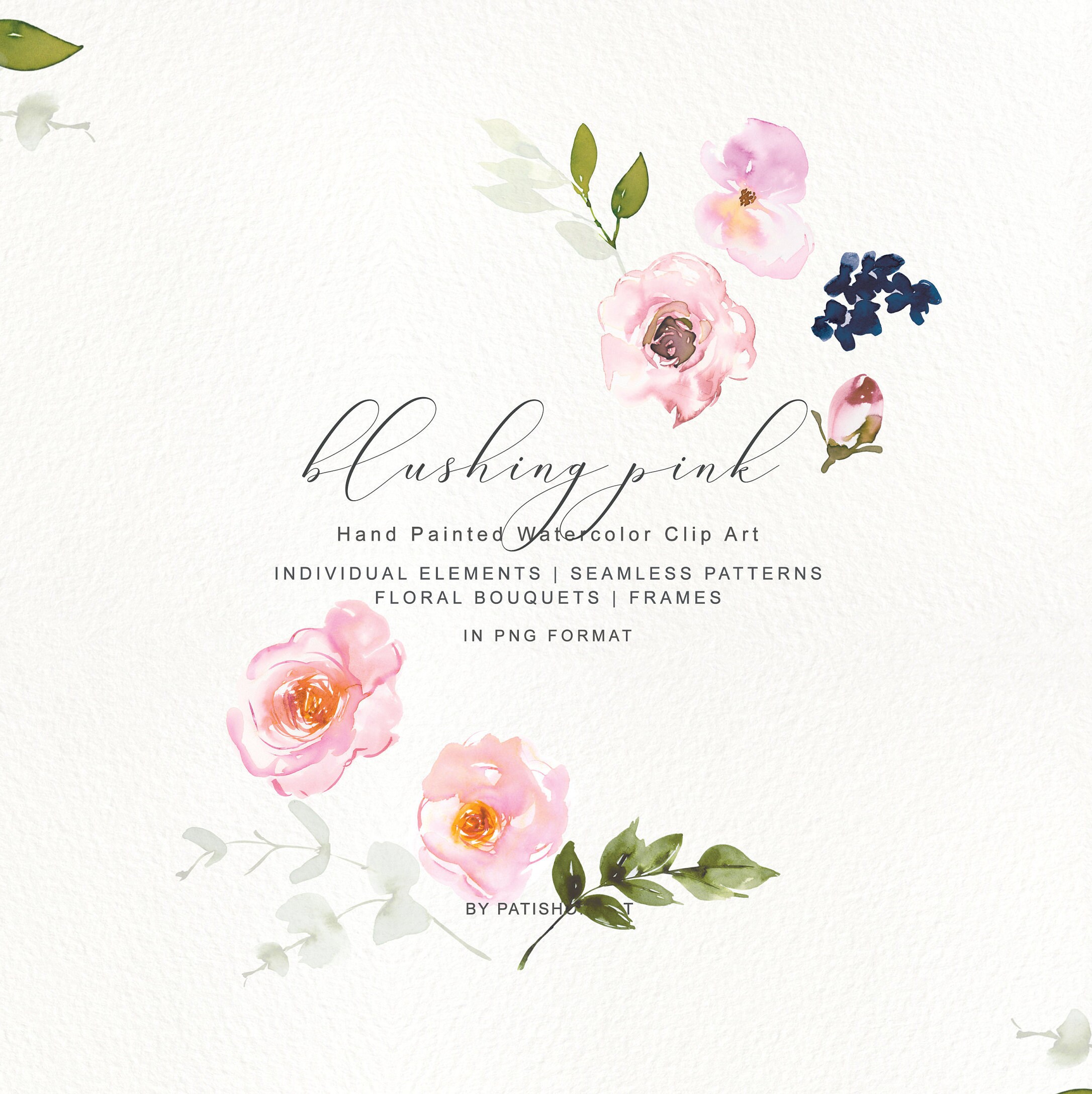 Watercolor Blush Pink Flowers - Wedding Floral Clipart - Flower Wreath ...