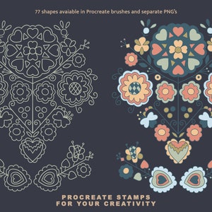 Folk Art Procreate Brushes - Floral Folk Stamps - Botanical Stamps ...