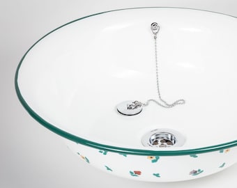 Premium Enamel Sink "ANNI" ø41X11cm, #364-99-3 ~~ Design "Gmundner scattered flowers" ~~ Handmade in Austria ~~ Alpenemaille®/RIESS® Edition