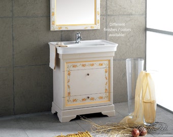 EVITA (8010) - solid wood vanity with sink, faucet, drawer, mirror, lamps & casket - 75 x 55 x 88 cm