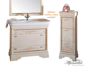 EVITA (8013) - Solid wood vanity & dresser with sink, faucet, drawers, mirror and lamps - 100 x 55 x 88 cm