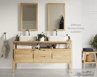 ADRIANA (5800) - Solid oak vanity with 2 washbasins each, taps, doors, drawers and mirror, L 160 x D 50 x H 95 cm