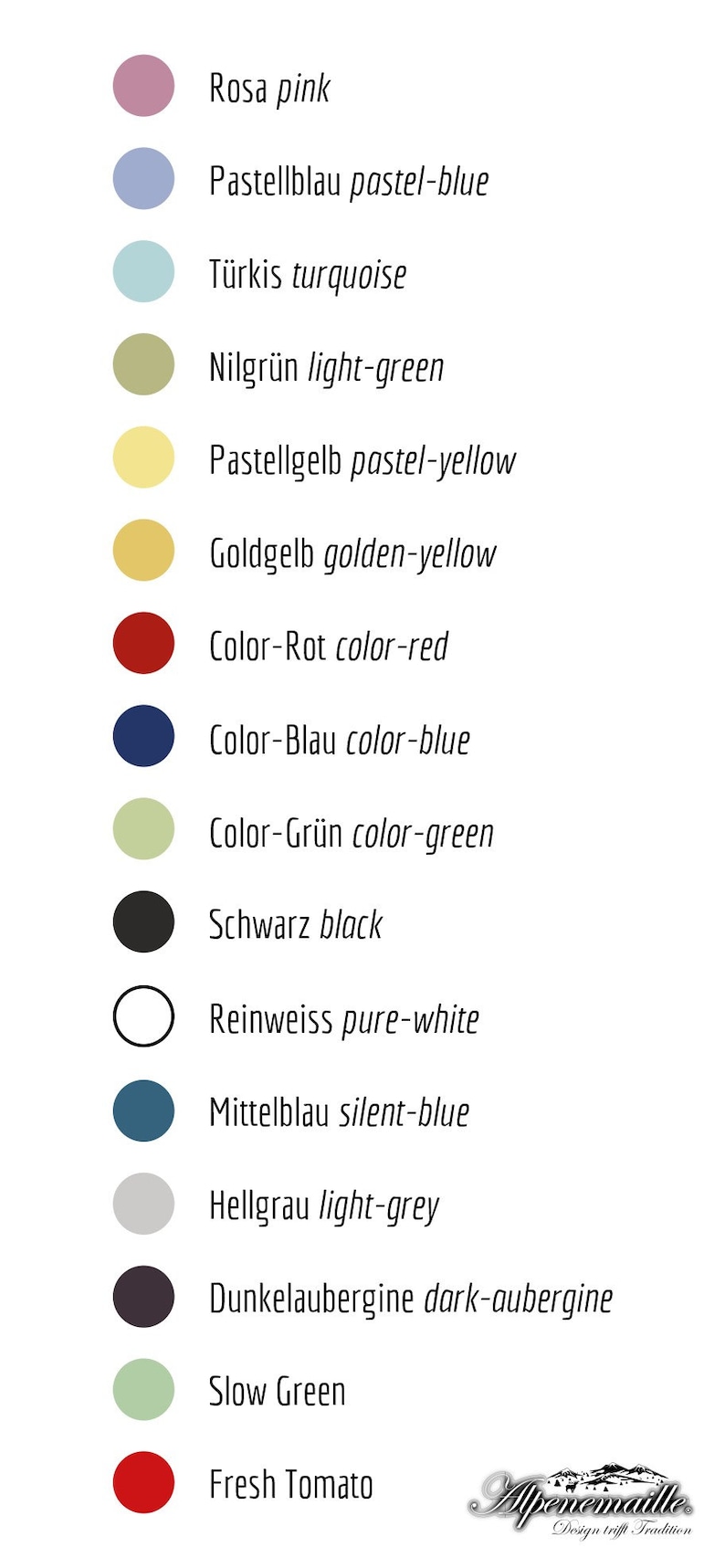 K&ouml;nnte beinhalten: Eine Farbkarte mit 14 verschiedenen Farben, darunter Rosa, Blau, Gr&uuml;n, Gelb, Rot, Schwarz, Wei&szlig; und Grau. Jede Farbe ist mit ihrem Namen in Deutsch und Englisch beschriftet.