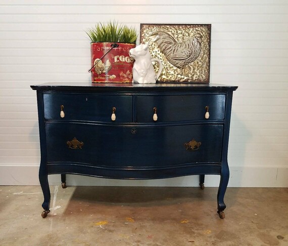 Sold Vintage Three Drawer Serpentine Dresser Sold Etsy