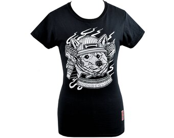 Womens Samurai Shiba Inu T-Shirt - Japanese Samurai - Doge - Year of the Dog - Shiba T-Shirt - Japanese Dog - Samurai Helmet -