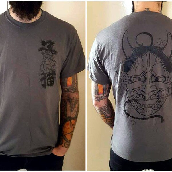 Mens Dark Grey Hannya T-shirt - Hannya Noh Mask print - Irezumi Tattoo