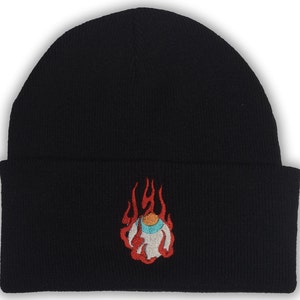 Houju Japanese Beanie - Black Embroidered Beanie - 90&#39;s Flame