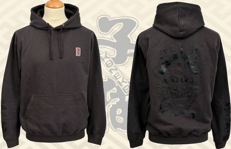 Japanese Hoodie - Japanese Tattoo Design - Hannya Noh Mask - Houju Wishing Jewel - Senjafuda Sticker - Japanese Clothing - Sakura image 1