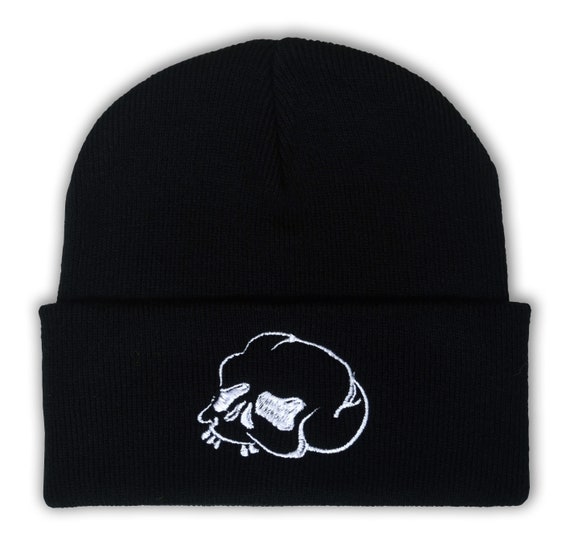 Skull Embroidered Beanie Hat - Japanese Ukiyo-e Skull 