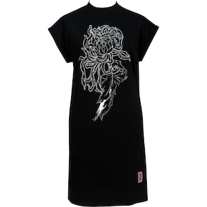 Women's Japanese Chrysanthemum High Neck T-Shirt Dress