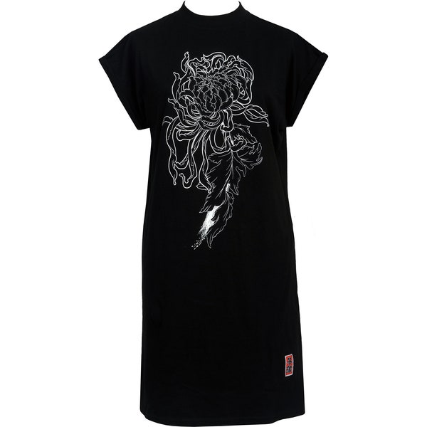 Robe t-shirt à col montant chrysanthème japonais pour femmes