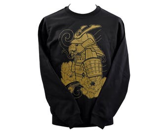 Japanese Sweatshirt - Japanese Samurai Otter - Samurai Helmet - Peony - Omamori - Gold