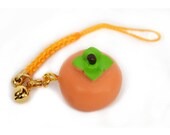 Persimmon Netsuke Strap - Japanese Phone Bag Charm - Good Luck - Japanese Wagashi Sweets Fake Food -