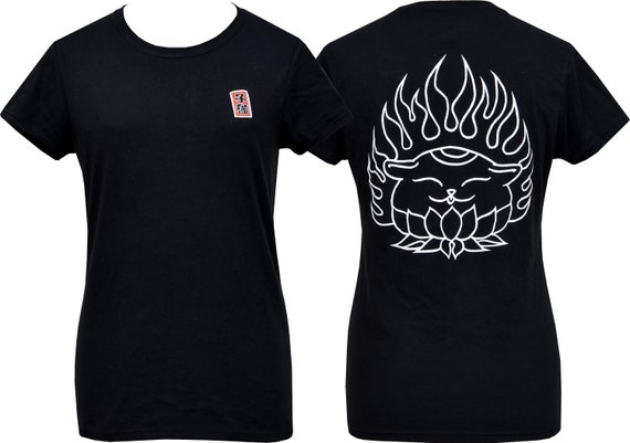 Womens Japanese Cat T-shirt -  Houju Hoju Wish Jewel Gem - Lotus - Shinto - Buddhism - Japanese T-shirt - Irezumi Tattoo