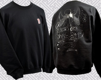 Hannya Mask - Black Unisex Sweatshirt Jumper- Japanese Noh Mask - Japanese Tattoo Irezumi - Japan - Japanese Style Print - Cherry Blossom