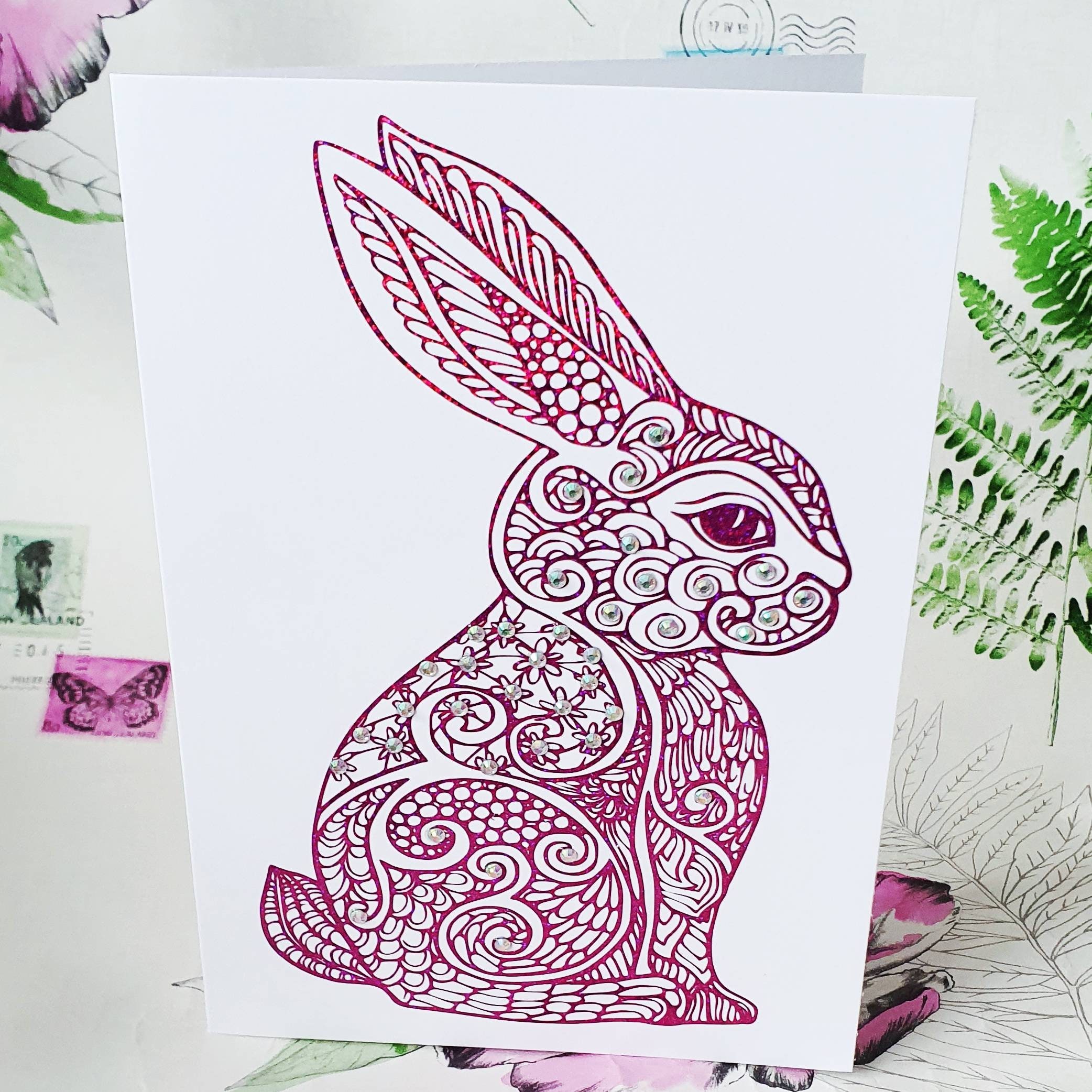 Handmade Rabbit Card Bunny Birthday Card Sparkly Rabbit Etsy