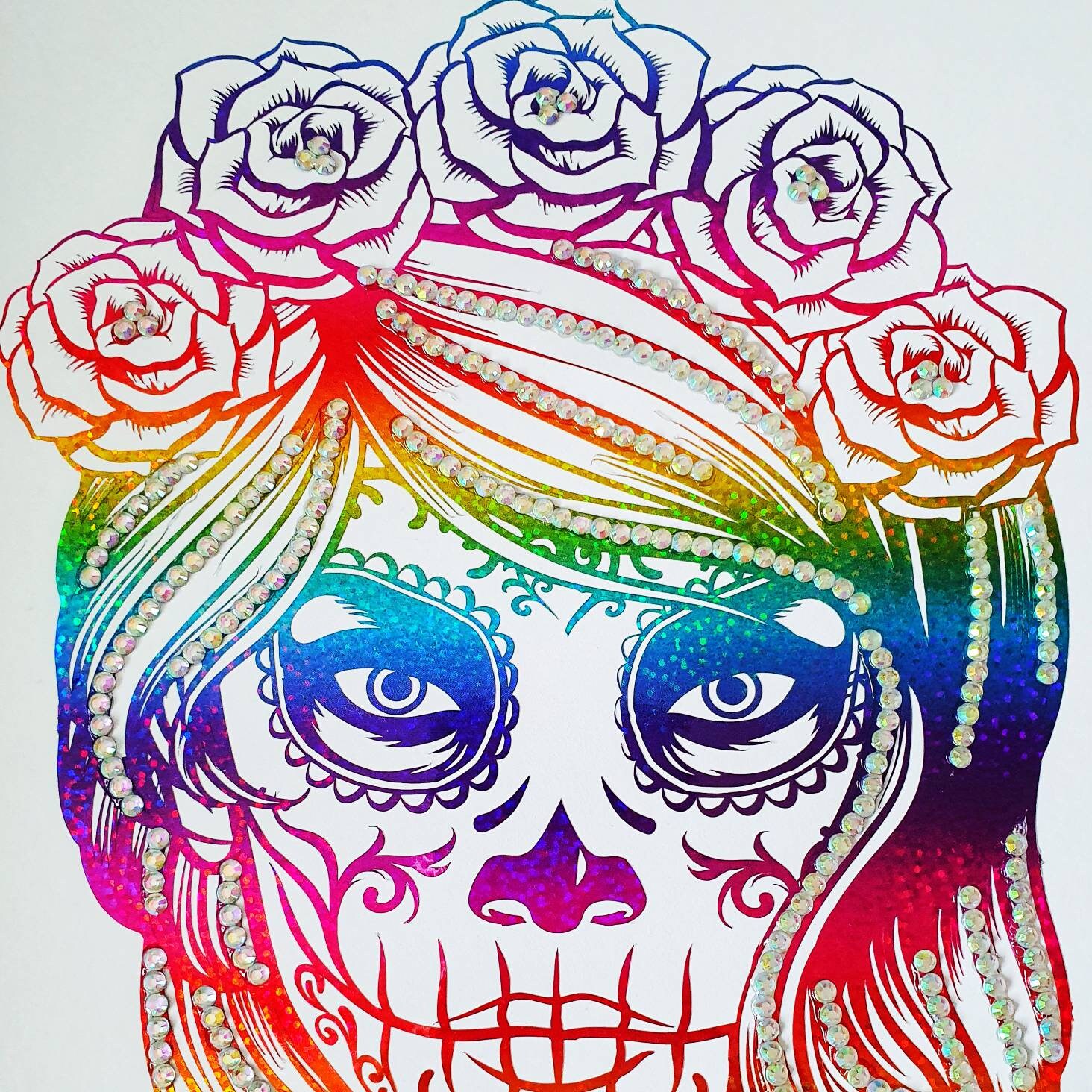 Handmade Sugar Skull Picture Rainbow Hair Picture Skull Etsy