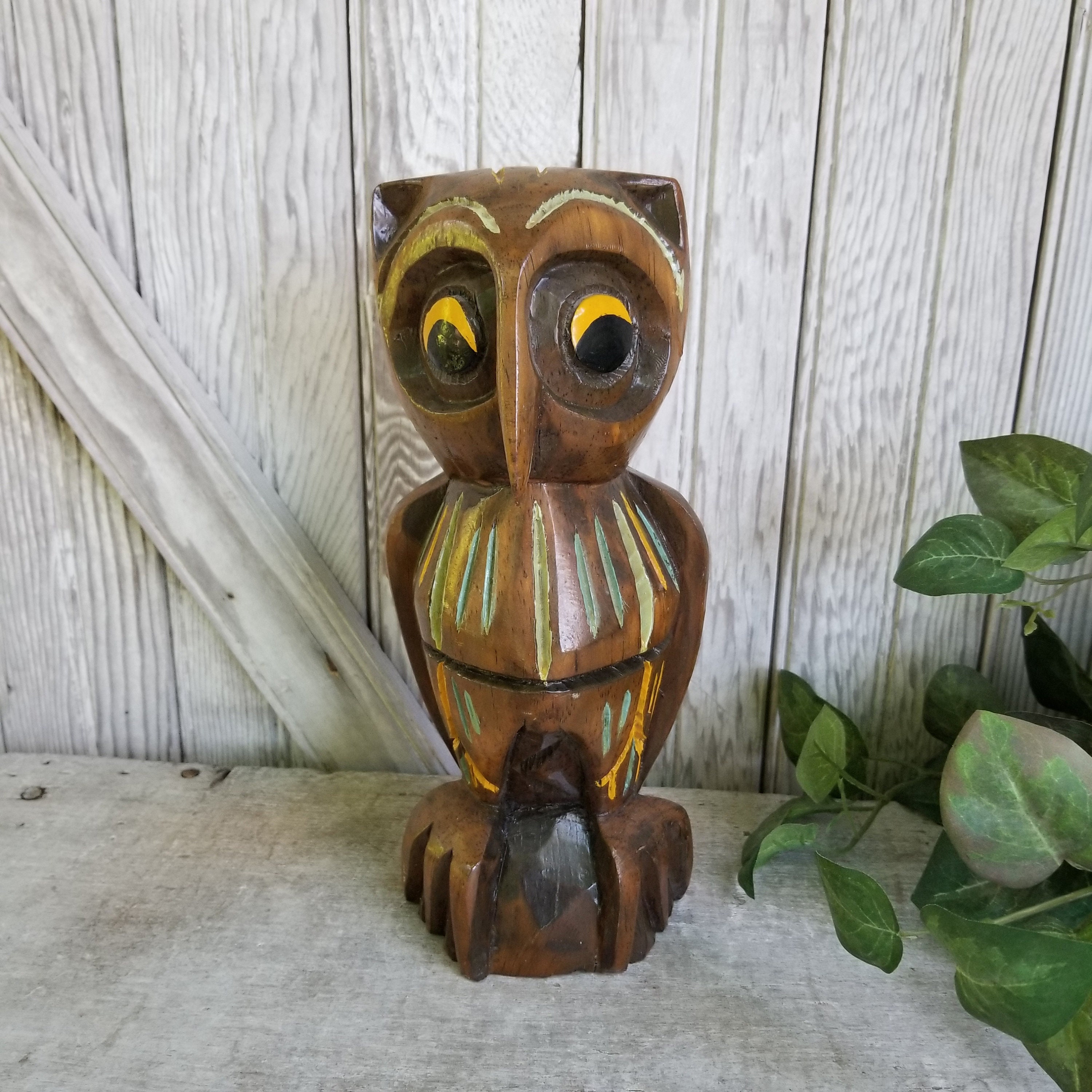 Vintage/mid Century Carved Wood Owl Statuette ~ Made in Mexico - Etsy