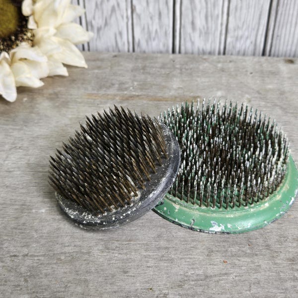 Vintage Metal Floral Frog Set: Industrial Photo Display