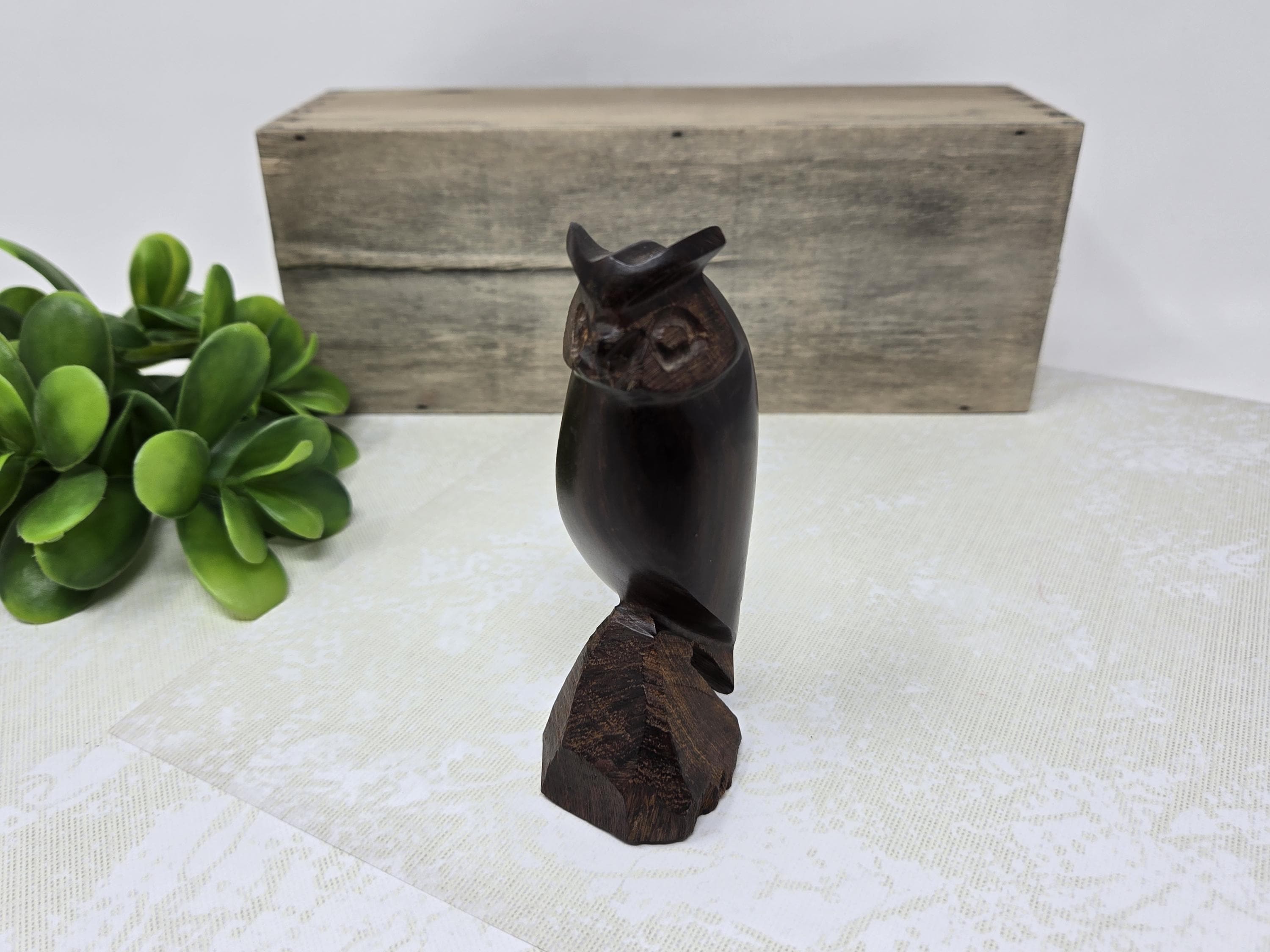 Vintage Hand Carved Ironwood Owl Statuette Figurine