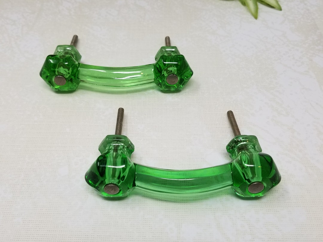 Vintage Green Glass Drawer Pulls Glass Handles Restoration Hardware Salvaged Hardware Etsy