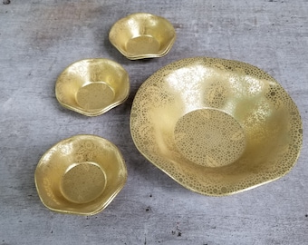 Vintage Metal Nut Serving Bowl with Six Individual Dishes ~ Mid Century Entertaining