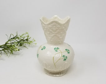 Vintage Belleek Shamrock Scalloped Top Vase ~ Belleek Ireland