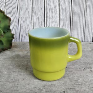 Vintage Anchor Hocking Fire King Olive Green Ombre Coffee Mug ~ Made in the USA