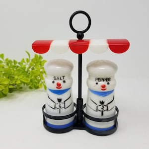 Vintage Chef Salt and Pepper shaker Set with Caddy ~ Novelty Salt & Pepper Shakers
