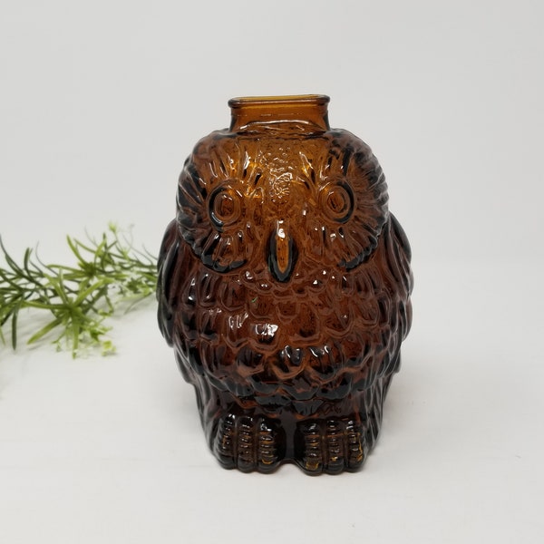 Vintage Brown Glass Owl Bank ~ Mid Century Libbey Wise Old Owl Bank ~ Amber Glass