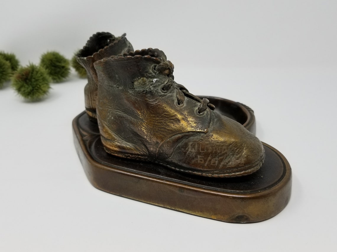 Vintage Bronzed Baby Shoes Ashtray Art Deco Vintage Etsy