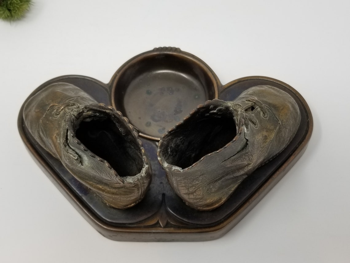 Vintage Bronzed Baby Shoes Ashtray Art Deco Vintage Etsy
