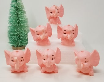 Vintage Plastic Pink Elephant Cake Toppers ~ Pink Elephant Ornaments ~ Baby Shower Decor