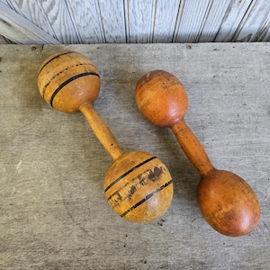 Vintage Wooden Dumbbells: Antique Fitness Decor