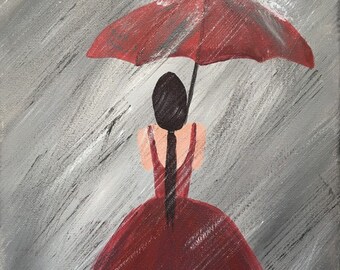 Umbrella Girl Waiting acrylic painting