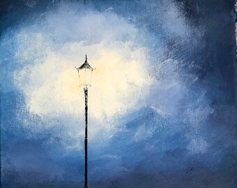 Illuminate street lamp acrylic painting
