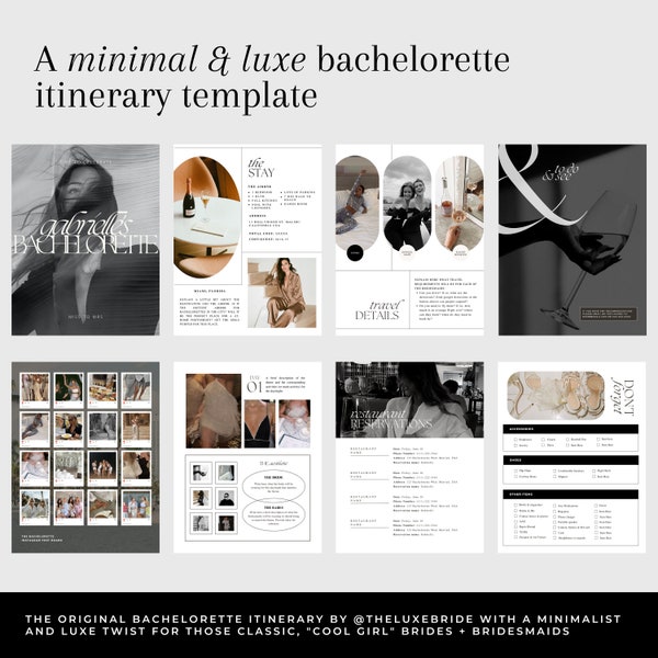 55+ Pages Luxe Bachelorette Itinerary Template | Editable Canva Template | Weekend Itinerary, Outfit Planner, Themes, Packing Lists + More