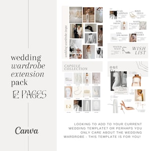 Paquete de extensión de plantilla de vestuario de boda/Plantilla de Canva editable con más de 12 páginas Inspo y planificador de BridalOutfit