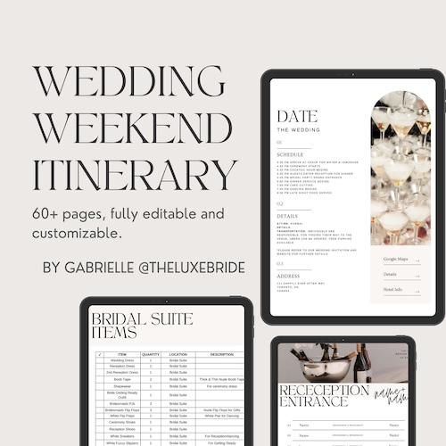 60+ Pages Wedding Itinerary Template 2.0 | Editable Canva Template Includes Timeline, Checklists, TikTok Video Ideas, Shot List and Inspo
