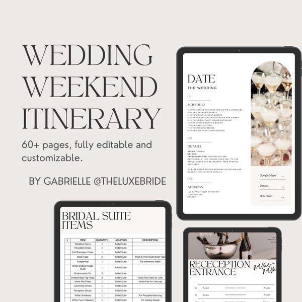 60+ Pages Wedding Itinerary Template 2.0 | Editable Canva Template Includes Timeline, Checklists, TikTok Video Ideas, Shot List and Inspo