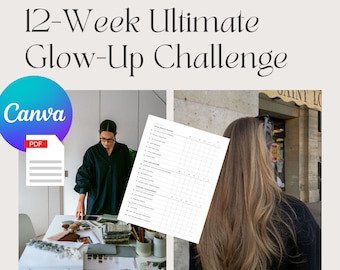 12-Week Ultimate Glow-Up Challenge | Digital Habit Tracker + Planner | Editable Wellness & Self-Care Template