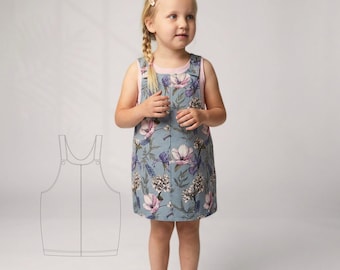 Pinafore Dress Pattern for Girl Overall Dress Project Easy Dungaree Skirt Beginner Friendly Kids PDF Sewing Patterns  from MadeByMePatterns